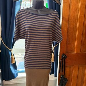 Moda International Blue and Tan Striped Knit Dress